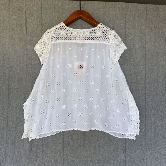 Johnny Was Darla Tunic White Embroidered Eyelet Lace Short Sleeve Swing Top - Picture 7 of 14